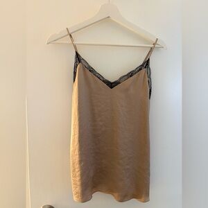 Little Moon Beige Slip Dress with Black Lace